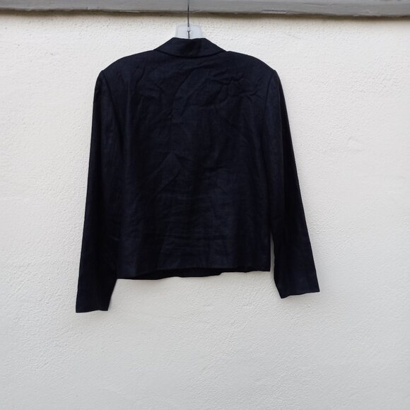 Minimalist Black Irish Linen 90s Style Boxy Jacket 90s Capsule Careerwear - Picture 7 of 12